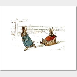 “Bunny Sleigh Ride” by Beatrix Potter Posters and Art